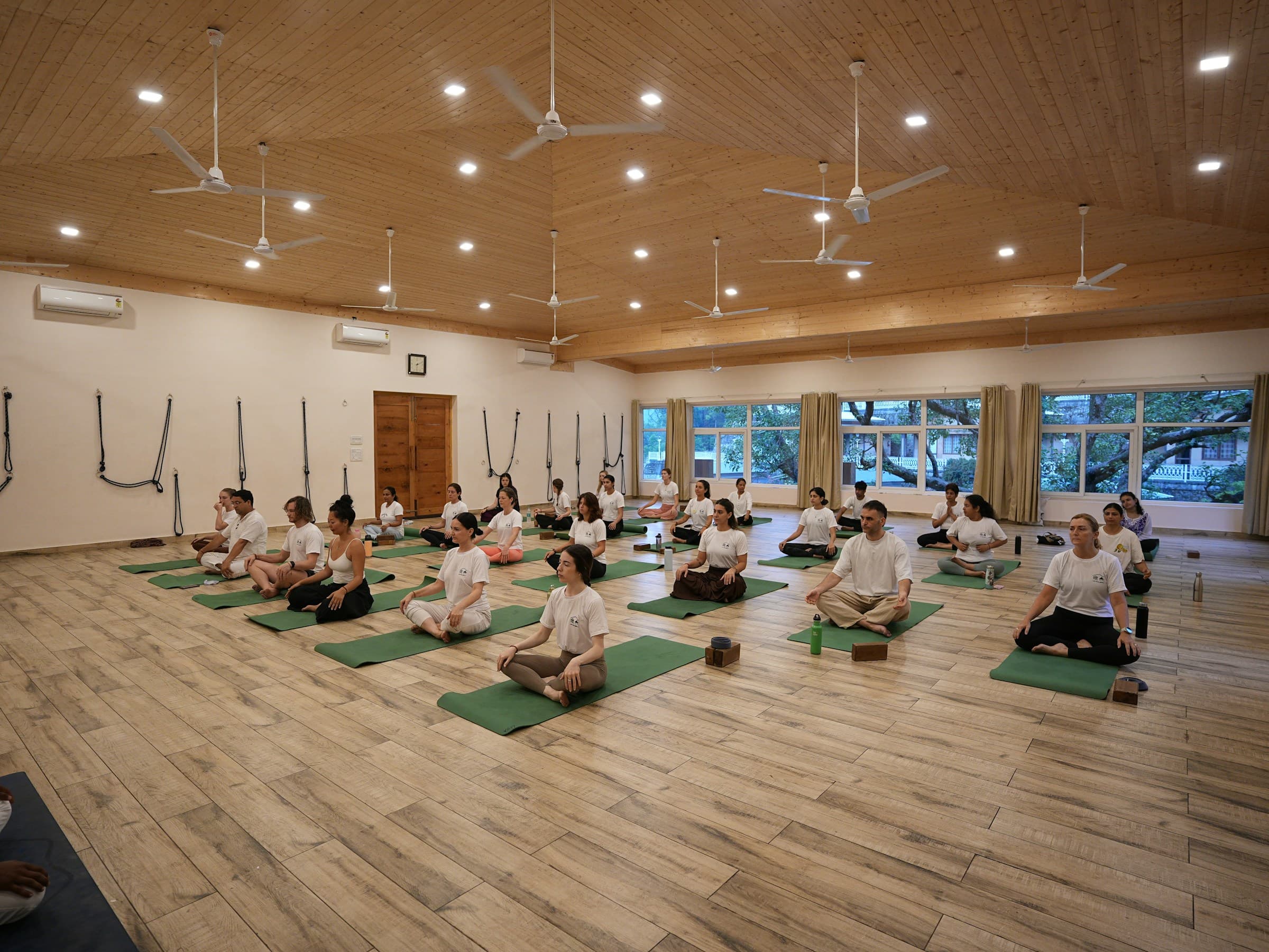 Group yoga session outdoors